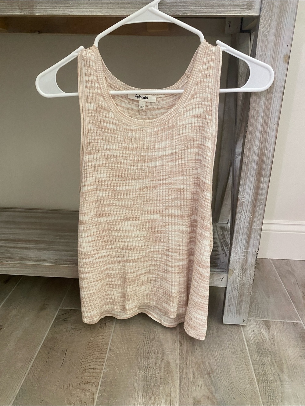 Splendid Cream Ribbed Scoop Tank Top